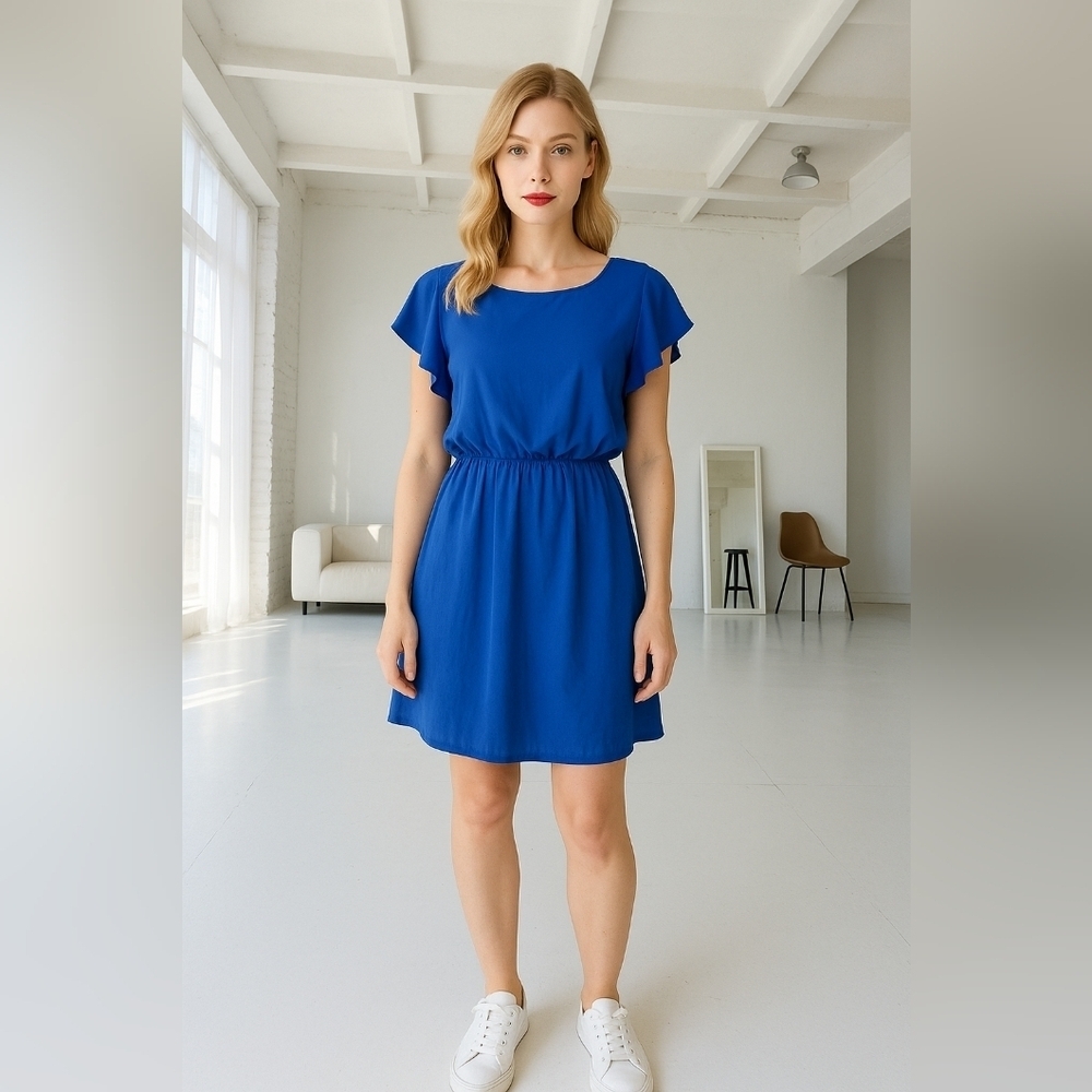 Star Ladies Woven Blue Dress By Molly Bracken Size M/L NWT